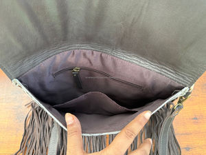 Bolso cruzado hecho a mano con flecos de piedra turquesa de cactus de cuero genuino occidental para mujer - Product Image 5