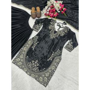 Ensemble de vêtements de soirée pour femme NF Designer Top Sharara Plazzo Dupatta Noir Taille M - Product Image 4