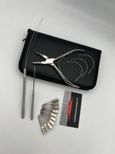 Offre de logo personnalisé Outils d'extension de cheveux vernis miroir argenté avec kits de cuir Outils d'application de trame Boucle, crochet et pince - Product Image 4