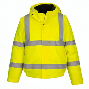 Men's Hi Visibility Reflective Work <b>Jacket</b> Yellow with <b>Silver</b> Stripes Button Front Safety Coat - Product Image 1