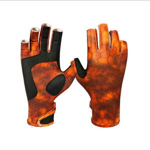 Guantes de Pesca Modernos de Media Palma con Estampado de Escamas Naranjas, Material Sintético, Cierre de Gancho y Bucle, Unisex, para Todas las Estaciones - Product Image 1
