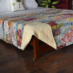 Natural Cotton Kantha Twin Quilt <b>Throw</b> 150x220 cm Hand Block Printed Hand Embroidered Indian Handmade Bedspread Home Bedding Set - Product Image 4