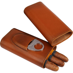 Estuche para cigarros de cuero genuino con cortador integrado para almacenamiento de tabaco premium y organización elegante, en venta. - Product Image 2