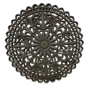Panneau décoratif mural en bois artisanal de qualité supérieure |   Décoration murale en bois sculpté à motifs floraux pour salon, chambre, bureau à domicile - Product Image 1