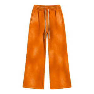 Pantalon de survêtement large en molleton pour homme, délavé à l'acide, rouge uni, taille élastique avec cordon de serrage, décontracté, en polyester tricoté respirant - Product Image 4