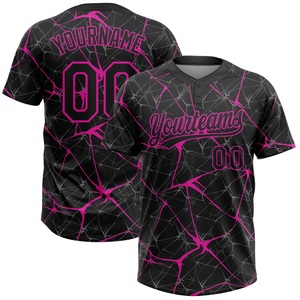 Maillot de baseball sublimé noir et rose à motif craquelé, anti-humidité, unisexe, pour adulte, vêtement de softball, coupe classique, haut à manches courtes - Product Image 1