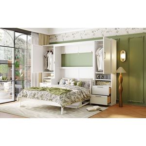 Letto a scomparsa matrimoniale con armadio, cassetti e mensole, colore bianco, include letto a parete (Vecchio SKU LP000909AAK 1) - Product Image 4