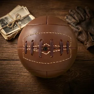 Balón de Fútbol Vintage de Cuero PU Marrón con Cordones Cosidos a Máquina para Entrenamiento y Exhibición - Product Image 3