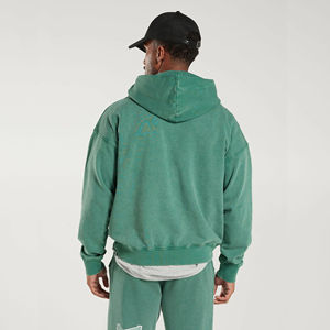 Survêtement unisexe respirant en molleton deux pièces à capuche, couleur unie délavée à l'acide, grande taille, style streetwear, pantalon de survêtement personnalisé 100% coton - Product Image 4