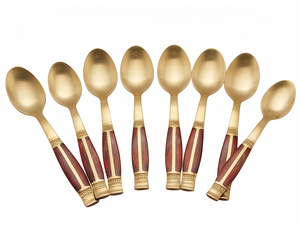 Cuillères à dessert de qualité supérieure pour mariage, en acier inoxydable couleur or, manches en bois, parfaites pour la table, ensemble de couverts de cuisine. - Product Image 1