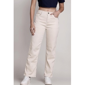 Precio al por mayor: Jeans rectos ajustados transpirables de talla grande para mujer, lavados, con logo personalizado, de cintura alta, de BD. - Product Image 3