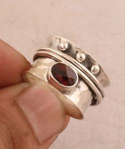 925 argent Sterling pierres précieuses grenat Vintage Boho Hippie Style unisexe Spinner anneau méditation bijoux pour mariage et fête - Product Image 1