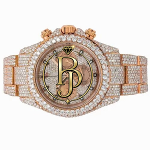 Reloj de Hombre de Alta Gama Personalizado con Diamantes Moissanite de Shanghái, Caja de Acero Inoxidable en Oro Rosa de 40 mm con Diseño de Corona y Corte Brillante - Product Image 1