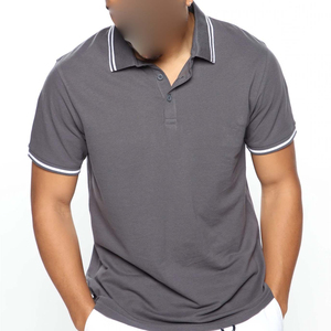 Polo à manches courtes gris pour homme, couleurs unies, 100% coton piqué, respirant, tricoté, coupe classique, vêtements décontractés pour tous les jours - Product Image 3