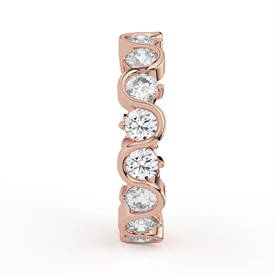 Bague d'éternité en or jaune ondulé avec motif ruban et diamants Fluid Wave, rythmique, empilable, pour mariée - Product Image 5