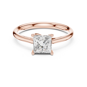Bague de Fiançailles Solitaire en Moissanite Taille Princesse en Argent Plaqué Or Rose - Bague de Promesse à Quatre Griffes pour Elle - Product Image 1