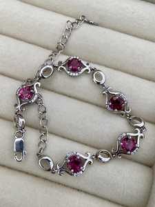 Bracelet en grenat rouge naturel, argent sterling plaqué or, bijou pierre de naissance de janvier, style vintage élégant, bracelet délicat pour femme - Product Image 5