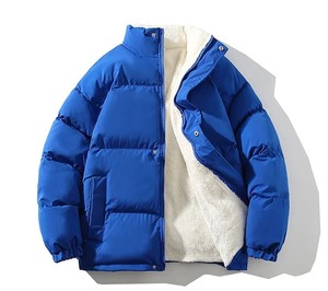 Doudoune d'hiver décontractée unie en polyester épais avec doublure Sherpa, col montant et fermeture éclair - Product Image 2