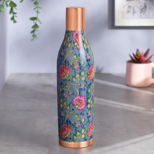ขวดน้ำทองแดงลายดอกไม้แบบพกพาพร้อมฝาปิด - Product Image 6