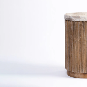 <b>Solid</b> <b>Wood</b> End <b>Table</b>, Handmade Rustic Accent <b>Table</b> for Bedroom and Living Room With Marble <b>Top</b> - Product Image 5