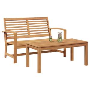 Ensemble de bancs de jardin en teck massif brun, 2 pièces - Product Image 2