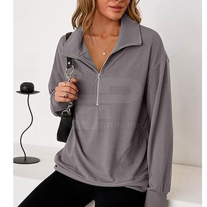 Stylish <b>Women</b> <b>Quarter</b> <b>Zip</b> Sweatshirt Featuring Adjustable Collar Lightweight Layer For Travel Fitness And Streetwear Look - Product Image 3