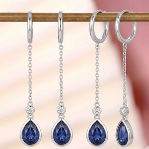 Designer Blue Hydro <b>Earrings</b> 6 Inch <b>Long</b> Pear Shape with CZ 925 Sterling <b>Silver</b> 18K Gold Plated Statement Jewelry - Product Image 1