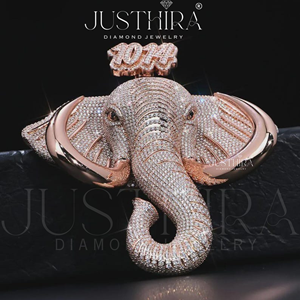 จี้รูปหน้าช้างประดับเพชรโมอิสซาไนต์แบบสั่งทำพิเศษ พร้อมหมายเลขของคุณ - Product Image 2