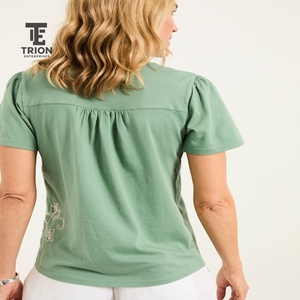 Camisetas de Algodón Bordadas para Mujer, Tops Casuales con Estampado Floral, Diseño Personalizado, Camisetas de Manga Corta, Suaves y Cómodas para el Día a Día - Product Image 4
