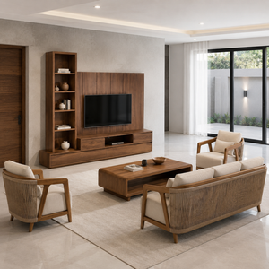 Modern Solid Teak Wood <b>TV</b> Cabinet Entertainment Center Living Room <b>Wall</b> <b>Unit</b> Storage Shelf Luxury Home Furniture - Product Image 5