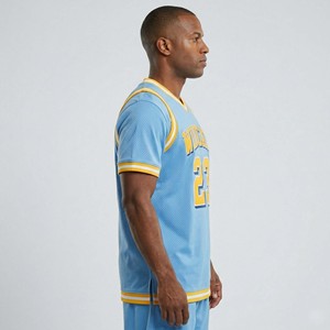 Wholesale Custom Men's Retro Short Sleeve Basketball Jersey <b>Light</b> Blue Breathable Mesh V-<b>Neck</b> Throwback Team Uniform Blank - Product Image 3