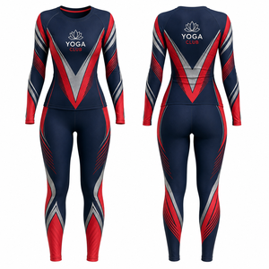 Yoga Club Women's Long Sleeve Yoga Set Full Length Geometric Print Breathable Spandex Polyester Activewear - Product Image 1