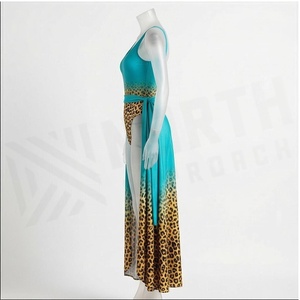 Maillot de bain une pièce pour femmes, imprimé léopard, dégradé bleu, bikini asymétrique drapé avec bas de string, vêtements de plage en spandex extensible - Product Image 4