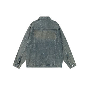 Chaqueta Vaquera de Mezclilla para Hombre, Estilo Urbano, Casual, 100% Algodón, Personalizada, con Pedrería, Nueva Moda, Impresión Láser - Product Image 2