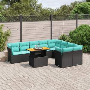 Juego de sofás de patio de ratán sintético negro de 10 piezas con cojines, conjuntos de jardín - Product Image 1