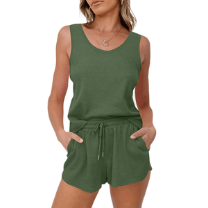Summer Casual Polyester <b>Short</b> Jogging <b>Suit</b> <b>Women</b> Custom 2 Piece Crew Neck Sleeve Tops and Elastic Waist <b>Shorts</b> Set - Product Image 5