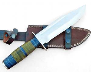 Herramienta Utilitaria de Hoja Fija de Acero con Alto Contenido de Carbono, Hecha a Mano y Personalizada, con Mango de Micarta Apilada y Funda de Cuero - Product Image 1