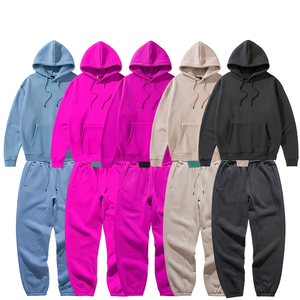 Ensemble de survêtement unisexe à capuche de couleur unie, décontracté, avec sweat-shirt et pantalon de jogging pleine longueur, en coton respirant 320g, coupe ample, pour l'automne - Product Image 2
