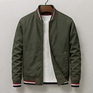 Blouson bomber pour homme, couleur unie, fermeture éclair, col rabattable, coupe-vent décontracté en polyester, idéal pour l'automne - Product Image 4