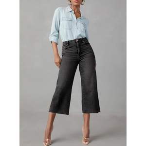 2025 2025 <b>Women's</b> High-Waisted Wide-Leg Stretchy <b>Baggy</b> Capri Denim Pants-Zimbaplatinum Color High Quality <b>Jeans</b> - Product Image 3