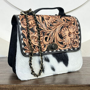 Bolso de Mano de Cuero Vacuno Auténtico con Diseño Occidental, Bolso Cruzado de Diseñador para Mujer con Correa de Cadena, Bolso Bandolera Vintage - Product Image 4