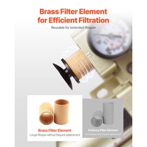 Filtro Regolatore per Compressore d'Aria a 3 Stadi 3/8" NPT con Separatore d'Acqua ed Elementi Filtranti Metallici da 5/1/0,01 Micron - Product Image 5