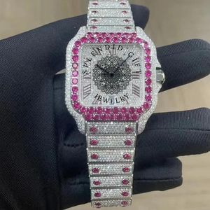 Montre de luxe pour homme avec diamants, boîtier carré, bracelet en moissanite argenté, chiffres romains, mouvement à quartz ETA, cristal saphir 30 mm, 10 m - Product Image 2