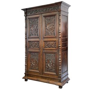 Luxury Handcrafted Solid Wood 2 Door <b>Wardrobe</b> Ornate Renaissance Portrait Carving Dark Oak Armoire - Product Image 1