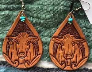 Pendientes de Cuero Genuino de Vaca, Estilo Boho Chic Occidental, Hechos a Mano, de Alta Calidad, con Diseño de Corona, Regalo para Mujer, Venta al Por Mayor - Product Image 3