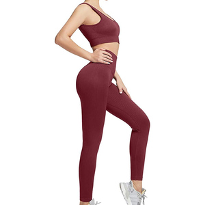 En stock, ensemble de vêtements de sport pour femmes, ensemble deux pièces, leggings de yoga sans couture et soutien-gorge, ensemble de yoga pour la salle de sport, la remise en forme et l'entraînement - Product Image 5