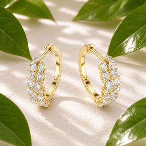 Luxury Multi Shape Diamond <b>Hoop</b> <b>Earrings</b> 18K Pure Gold Lab Grown Diamond 0.80 CTW VVS Bridal Anniversary Fine Jewelry for Women - Product Image 1
