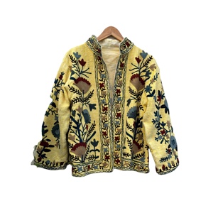 Handmade Floral Suzani Embroidery Quilted Cotton <b>Jacket</b> for Women Breathable Woven <b>Short</b> Beach or Winter Wear Dress - Product Image 1