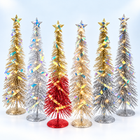 Sapin de Noël en fer forgé à LED à piles avec étoile à facettes pour la décoration de table intérieure de la maison pendant les fêtes (40 cm)