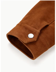 Veste en daim premium, Veste en cuir en gros, Vêtement d'extérieur pour homme, Manteau en daim doux, Veste chemise en daim pour homme, Couleur unie, Col rabattu - Product Image 4